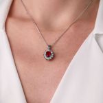 Gümüş - 925 Ayar Gümüş Oval Yakut Taşlı Anturaj Kolye