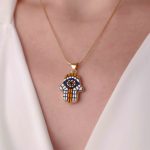 Gold - 925 Ayar Gümüş Özel Tasarım Seramik Fatma Ana Eli Kolye2