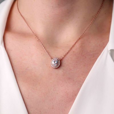 Rose - 925 Ayar Gümüş Swarovski Taşlı Tasarım Kolye