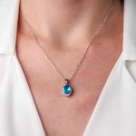 Gümüş - 925 Ayar Swarovski Aquamarine Taşlı Kolye