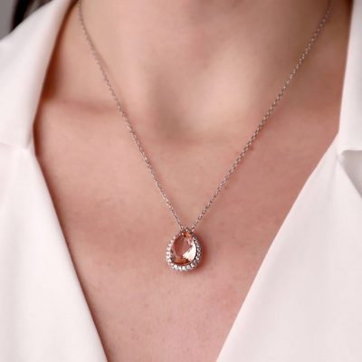 Gümüş – 925 Ayar Swarovski & Pink Quartz Taşlı Tasarım Kolye