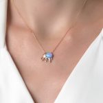 Rose - 925 Ayar Gümüş Opal Taşlı Fil Figürlü Tasarım Kolye
