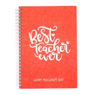 Kırmızı Best Teacher Ever Baskılı Spiralli Defter