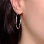 Gümüş - 925 Ayar Gümüş Altın İşçilikli Beyaz Halka Küpe