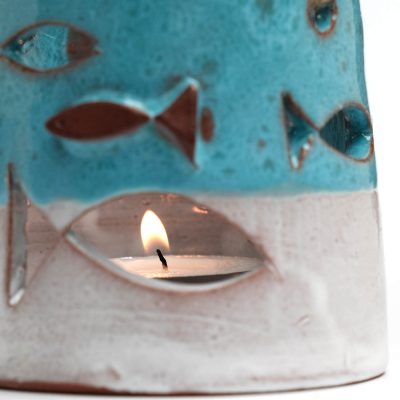 El Yapımı Balık Figürlü Tealight Mumluk - Turkuaz