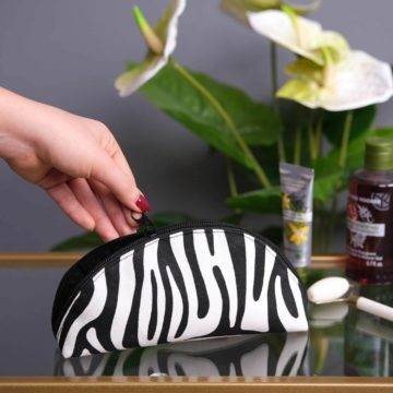 Zebra Desenli Clutch Makyaj Çantası