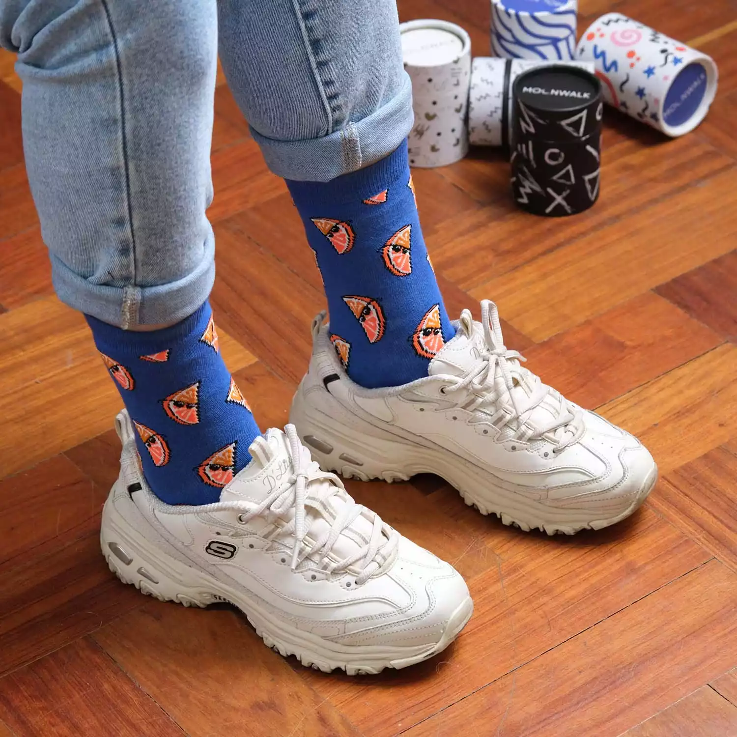 Moonwalk Sock - Gözlüklü Portakal Desenli Çorap