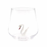 Beyaz Kuğu Figürlü El Yapımı Cam Bardak