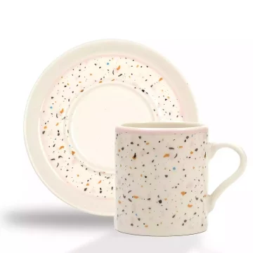 Pastel Terrazzo Desenli Porselen Fincan Takımı