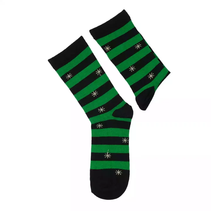 Moonwalk Sock – Yeşil Çizgili Kar Tanesi Desenli Çorap