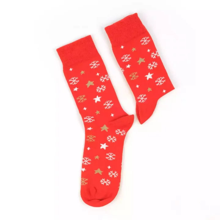 Moonwalk Sock - Kırmızı Yıldız & Kar Tanesi Desenli Çorap