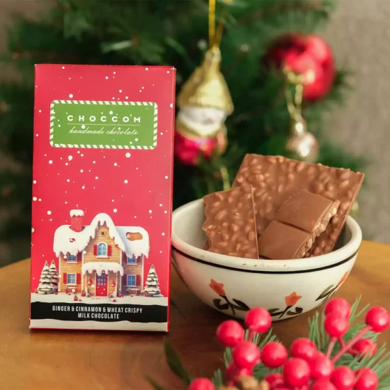 CHOCCO’M El Yapımı Zencefil & Tarçın & Buğday Patlağı Sütlü Çikolata - Yılbaşı Özel
