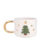 El Yapımı Çam Ağacı Desenli Seramik Fincan