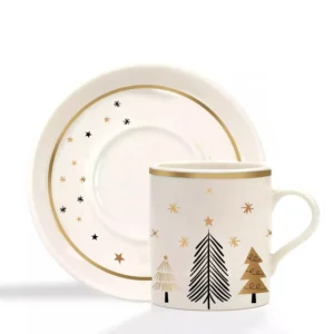 Gold Çam Ağacı Desenli Porselen Fincan Takımı