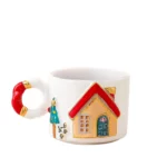 El Yapımı Ev Motifli Seramik Fincan