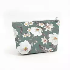 Beyaz Çiçek Desenli Makyaj Çantası