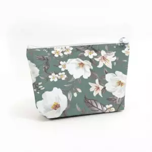 Beyaz Çiçek Desenli Makyaj Çantası
